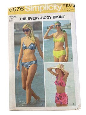 Vintage 70s Simplicity 5576 Sewing Pattern Medium 12-14 Set Of Bikini 1973 CUT